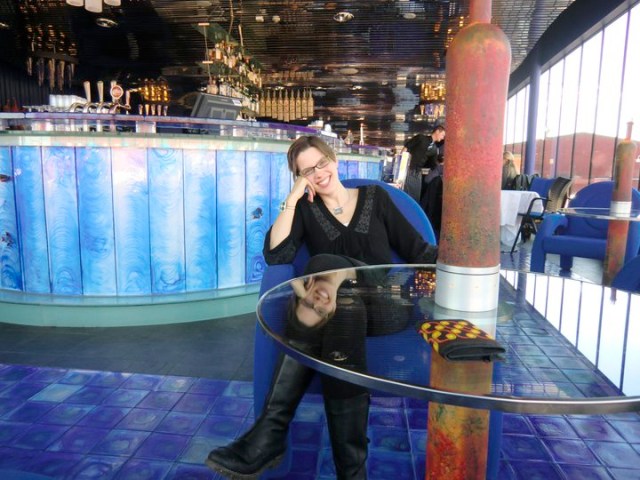 Amy learning that glass art is a kind of big deal in Sweden at the Kosta Boda Art Hotel